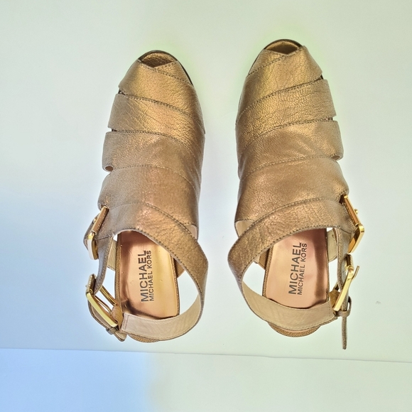 Michael Kors gold leather strappy heels peep-toe sandals - Picture 2 of 6